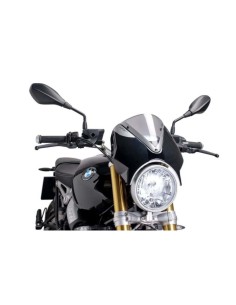 Puig Pare-brise Retrovision 7012 Noir Mat - BMW R NINE T 2014 et +, R NINE T PURE 2017 et + Couleur Puig:Fumé Clair