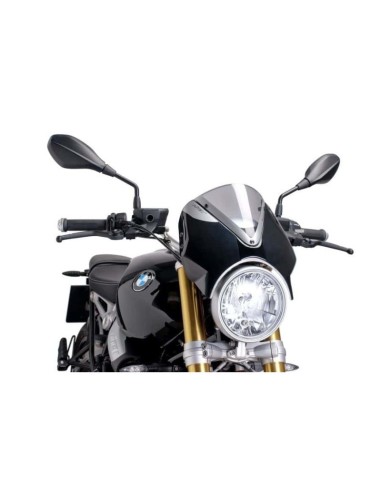 Puig Pare-brise Retrovision 7012 Noir Mat - BMW R NINE T 2014 et +, R NINE T PURE 2017 et + Couleur Puig:Fumé Clair