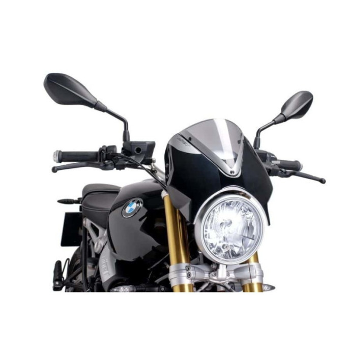 Puig Pare-brise Retrovision 7012 Noir Mat - BMW R NINE T 2014 et +, R NINE T PURE 2017 et + Couleur Puig:Fumé Clair