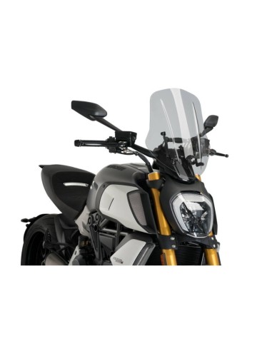 Saute-vent Touring Naked New Generation Réglable 3775 Puig pour Ducati DIAVEL 1260 / S 2019 et + Couleur Puig:Fumé Clair
