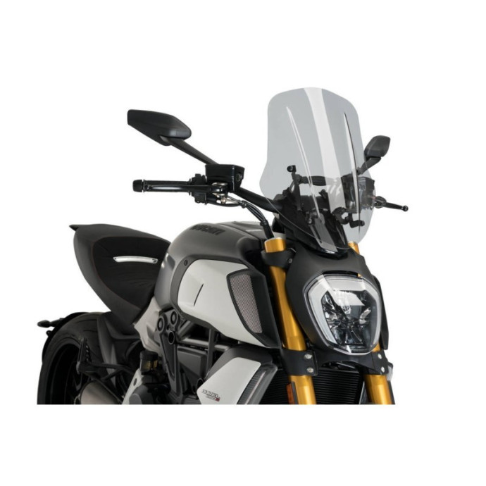 Saute-vent Touring Naked New Generation Réglable 3775 Puig pour Ducati DIAVEL 1260 / S 2019 et + Couleur Puig:Fumé Clair